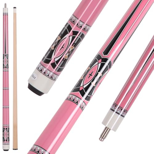 Teekerwang Billiards Short Pool Cue Stick, 48inch Billiard Cue Sticks, Table Pool Stick for Beginners, Hardwood Canadian Maple Pool Sticks for Billiard Table Sports (18 oz(pink))