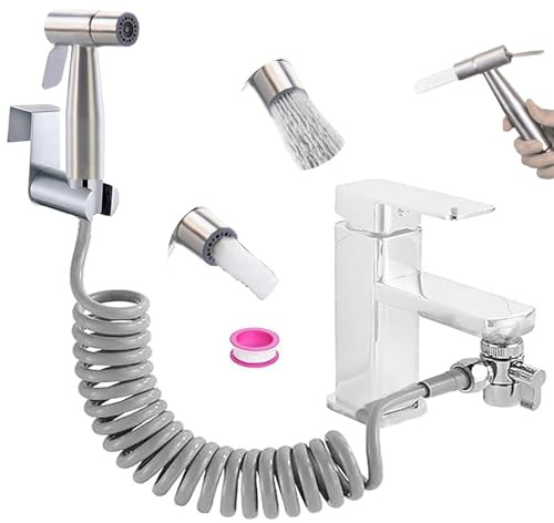 Bidé handdusch i rostfritt stål, toalettspruta med dubbel brytare dubbelt läge (jet/ström), baby-tygblöjsprutset med vattenkransdispenser, fjäderslang, väggfäste
