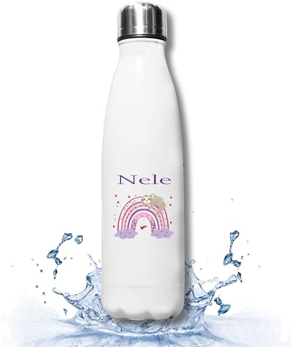 Personalisierte Trinkflasche Kinder Edelstahl 500 ml - mit Namen bedrucken - Thermosflasche Isolierflasche Wasserflasche - Geschenk-Idee Kinder Schule (Regenbogen)