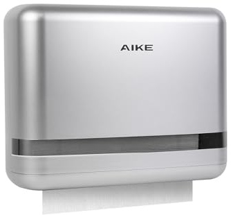 AIKE PageTurner Distributore Carta Asciugamani a Parete, 200+ Fogli, Apertura Laterale per Casa & Uso Commerciale, per Carta H2 Piegata Z (<9cm Larghezza), AK5151 Argento