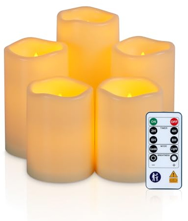 Homemory Wasserdichte Outdoor LED Kerzen mit Fernbedienung &Timer,5er-Set