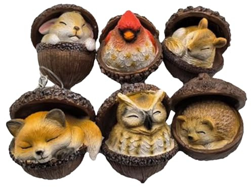 Forests Animal Acorn Ornaments | 6St 3D Eicheln Weihnachtsdeko Tiere Figuren | Kunstharz Lustige Weihnachtsdeko Tannenzapfen Tier Anhänger | Tannenzapfen Tiere Anhänger Weihnachtsbaumschmuck