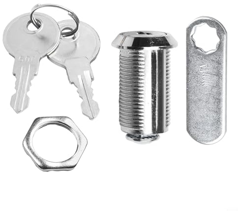 Nockenschloss aus Metalllegierung mit 2 Schlüsseln für Spind, Schrank, Schublade, Schrank und Briefkasten, passend für 16 mm, 20 mm, 25 mm, 30 mm Durchmesser, Installationslöcher, kompatibel mit Holz