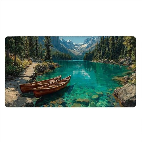 Tapis de Souris Gamer, 2000x1000mm Tapis de Souris XXL Gaming Grand, Clavier Lavable Desk Mat Bureau Caoutchouc Antidérapant Étanche, Bords Cousus Imperméable, Gamer Ordinateur PC, Lac Bateau xR5-118