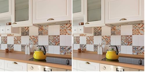 CREARREDA Piastrelle Adesive per Cucina, Bagno e Box Doccia Mattonelle Adesive Cementine Moderne, 24 Pz 10_x_10 cm, Impermeabile Vinile Autoadesivo Decorazioni per Bagno e Cucina, Made in Italy