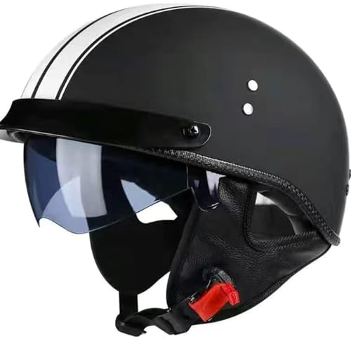 Caschi Jet E Demi-Jet Casco Mezzo Moto Leggero Con Visiera Scalabile Approvato DOTECE Aperto Casco Scooter Retrò Caschi Cromwell Per Adulti Uomini Donne Elmetto Scodella E,L:59-60CM