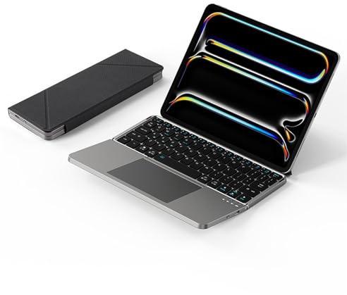 Plyisty Tastiera Bluetooth Pieghevole con Touchpad, 3 Dispositivi Multipunto Compatti 64 Tasti, Tasti a Forbice Silenziosi e Ricaricabili, per Viaggi/affari (GREY)