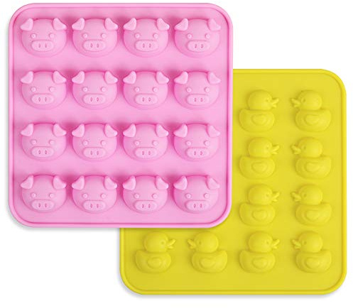 homedge Ente und Schwein-Silikonformen, Satz von 2 PCS Non-Stick Food Grade Silikonformen für Schokolade, Süßigkeiten, Gelee, Eiswürfel