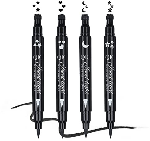 Yuccer 4 Stück Liquid Eyeliner Stempel Wasserfest Schwarz Eyeliner Flüssig Eye Liner Augen Make-up (Stern+Mond+Herz+Blume) | Eye Liner Augen Make-up (Stern+Mond+Herz+Blume)