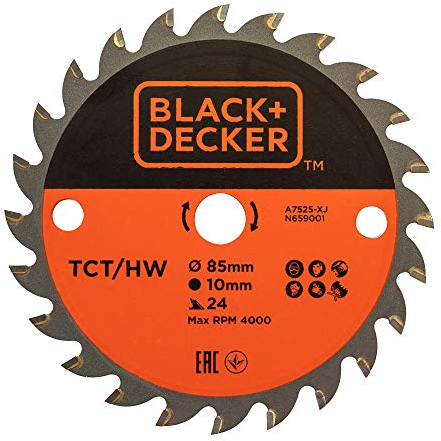 BLACK+DECKER A7525-XJ - Disco para mini sierra circular TCT 85x10mm, 24 dientes, Corte en plástico