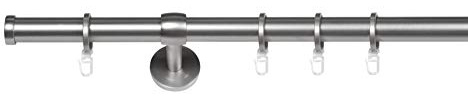 ondeco Gardinenstange 1-lauf, Vorhangstange Fenster Wand-Deckenmontage, Endstück Cap, Komplettgarnitur 25mm Komplett-Set mit Ringen und Faltelegehaken Edelstahl-Optik 160 cm