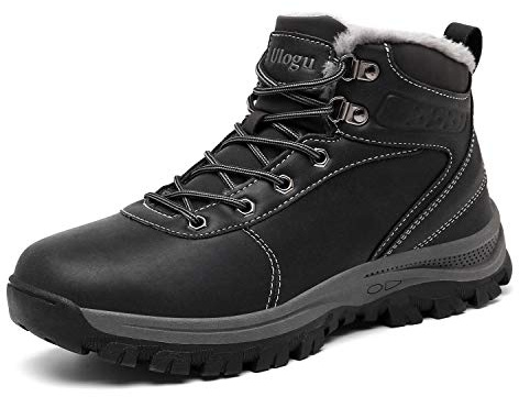 Mens Winter Boots Waterproof Warm Snow Boots Non-Slip Outdoor Trekking Shoes,Black,8 UK