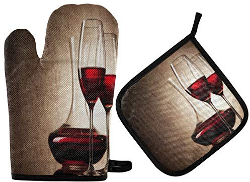 HMZXZ RXYY Gants de cuisine vintage pour verre à vin rouge avec doublure en coton matelassé