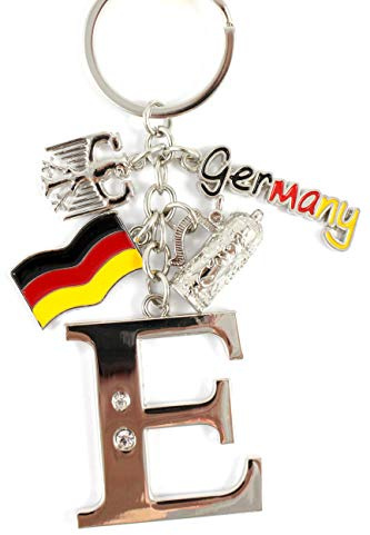 ELLUG Schlüsselanhänger H.: 11cm Buchstaben/Letter/Initalien/Alphabet/ABC mit Glitzersteinen & Charms Bierkrug/Adler/Deutschland-Fahne/Germany
