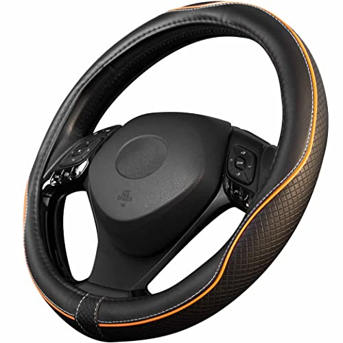 Upgrade4cars Lenkradbezug Orange Schwarz in Leder-Optik | Lenkradhülle Universal 37-38 cm für Sommer & Winter | Autozubehör Innenraum Geschenk-Ideen | Geschenke für Frauen und Männer