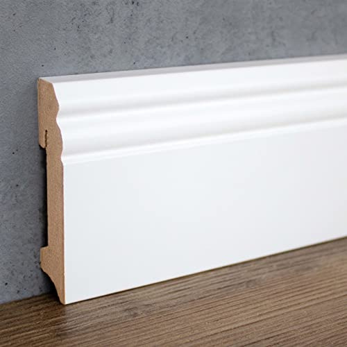 PROVISTON | Sockelleiste | Berliner Profil | 18 x 90 x 2400 mm | MDF foliert | Weiß | Hamburger Fußleiste | 24 Meter