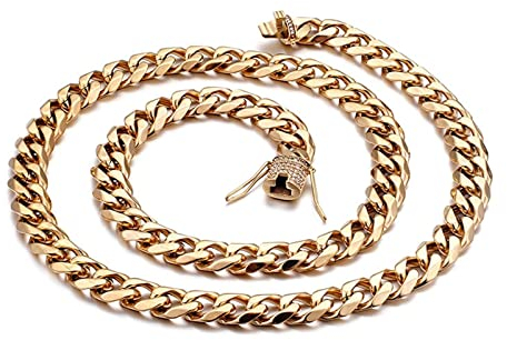Aotiwe Halskette Herren Edelstahl, Kette Herren Schmuck Rockiger Hip Hop Gold mit Zirkonia 760 X 11 mm für Jubiläum