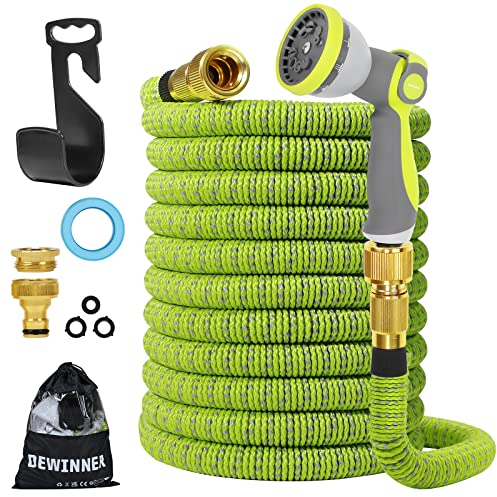 DEWINNER Gartenschlauch, Wasserspritzpistolenrohr 30M/100ft, Skalierbar Gartenwasserschlauch, inklusive 10 Funktionen Sprühpistolen-Düse mit massivem Messing, Grün