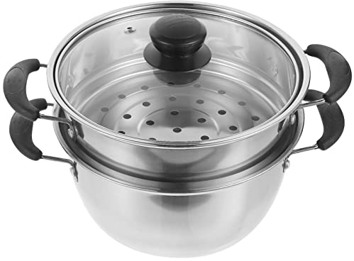 Angoily Stainless Steel Stock Pot with Steamer - Heavy Duty Food Steamer for Vegetable and Dumpling Cooking - 24.00x18.00x12.00cm/9.43x7.07x4.72in