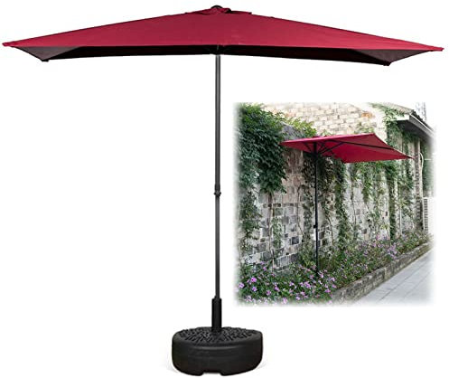BEISCO Balkon Halbschirm Gartenschirm mit halbrunder Basis, modern, stilvoll, für kleine Räume oder an einer Wand oder Fenster, höhenverstellbar 170cm-255cm, rot, Large