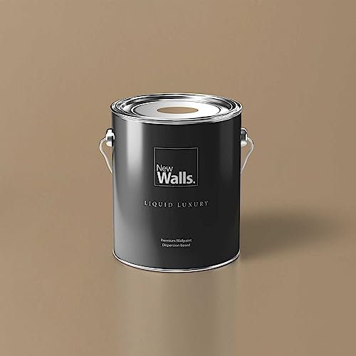 New Walls Premium Wandfarbe Beige, Eichenholz Liquid Luxury Dispersionsfarbe für Innenräume – 5 L
