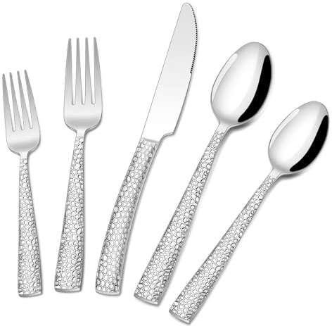 Terlulu Besteck Set, 60-teiliges Besteckset für 12 Personen mit Messer Gabel Löffel, Edelstahl Essbesteck für Familie/Party/Hotel/Restaurant, Spiegelpoliert & Spülmaschinenfest