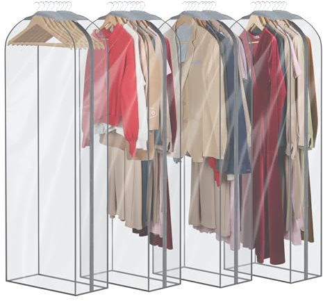 Syeeiex 4 x Kleidersack Lang I 152 x 60 x 25 cm I Transparent Anzugtasche Kleidersäcke, Kleidersack Abdeckung mit Reißverschluss, Kleiderhülle für Anzug und Kleid Atmungsaktive Anzugtasche für Reisen