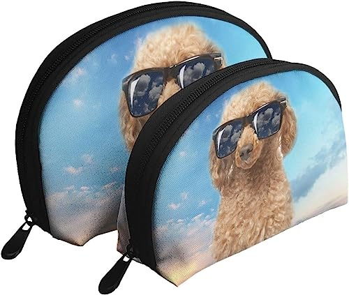 2 Stück Kosmetiktaschen Sonnenbrille Toy Pudel Reise Make-up Tasche Shell Toilettenartikel Damen Handtasche