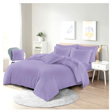 H&F Plain Soft Microfiber Polycotton Easy Care Duvet Cover Quilt Bedding Set with Matching Pillowcase (Single, Lilac)