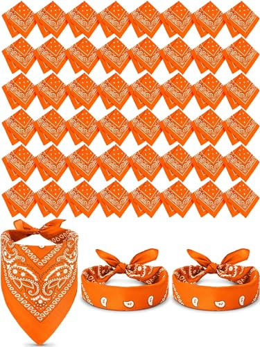 Unittype 48 Pieces Paisley Bandana Novelty Unisex Headband Square Scarf Cowboy Bandanas for Halloween Parade Party Costume(Orange,Simple)