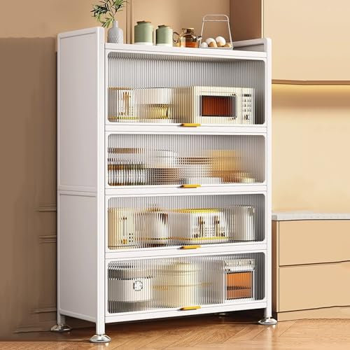 Armoire De Cuisine ,Buffet Meuble De Rangement avec Porte Rabattable,étagère De Cuisine Rangement en Métal,Étagère Micro-Ondes,pour Cuisine, Salon, Bureau,Armoire Multi-rangements ( Color : Wit , Size