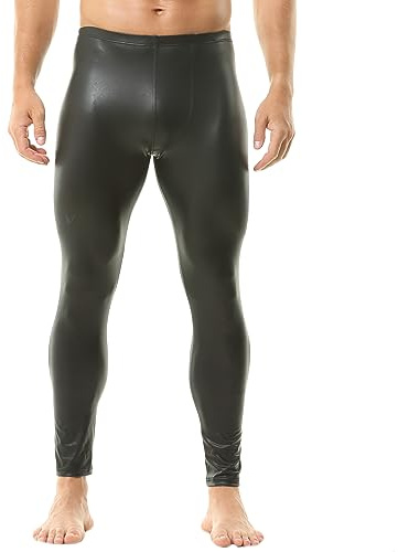 QiaTi Men's PU Leather Pants Elastic Waistband Tight Pants Men Leggings PU Slim Fit Long Trousers for Rock Punk Motorcycle