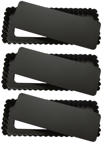 WOPPLXY Confezione da 3 Stampo per Crostata Rettangolare, Stampo per Crostata con Rivestimento Antiaderente 25 x 10,2 x 2,5 cm con Base di Sollevamento, Stampo per Quiche in Lega di Alluminio Nero