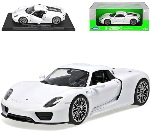 Welly Porsche 918 Spyder Cabrio Coupe Geschlossen Weiss 2013-2015 1/18 Modell Auto
