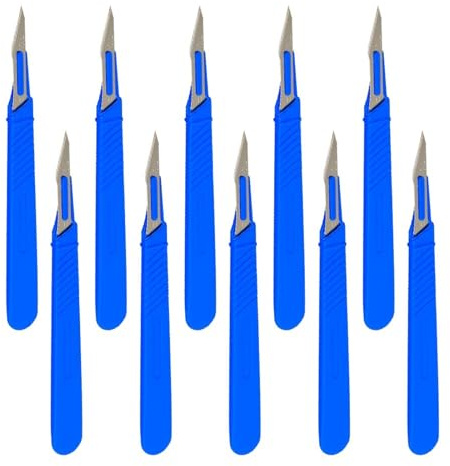 Einweg Kunststoff Chirurgische Skalpellmesser, Einweg Skalpell Klinge, Sterilisierte Einweg-Skalpelle, Einmalskalpelle Figur 11 mit Schutzkappe, Einzeln Steril Verpackt (Blau,10 Pack)