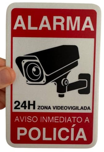 LEIASA | Cartel Videovigilancia - 9x14 cm - Aluminio - Zona Videovigilada | Señal Reflectante Entrada Vigilada, Placa CCTV Cámaras Seguridad, Rótulo Videocontrol Grabando, Adhesivo Aviso Policía