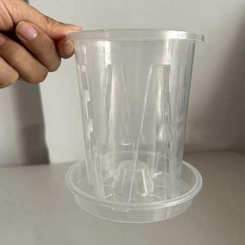 ZAMETTER Set di vasi in plastica trasparente con sottovaso, per orchidee, , aloe vera, trasparente e alla moda (1 set 10#)