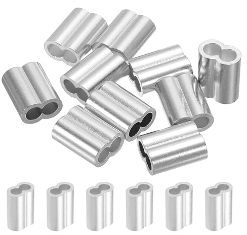 QUARKZMAN 15/64 6mm Aluminium Crimpschlaufe Double Ferrule für Drahtseil Kabel Leitungsende, Silber 10 Stück