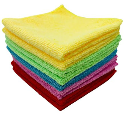 1ABOVE 10 Pack Microfibre Cleaning Cloths,Multifunctional,Highly Absorbent, Lint-Free, Washable Dusters for, Home, Kitchen, Car, Windows, Motorbike and Office (30x30cm)