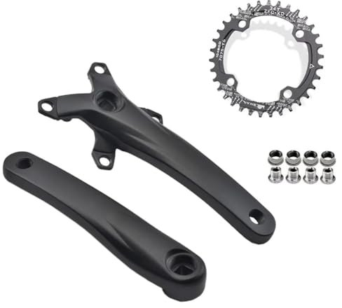 QUYCOIU 170mm Vierkant-Loch Kurbelgarnitur 104 BCD Mountainbike Kettenradgarnitur 32/34/36/38/40/42T Rund Kettenblatt Singlespeed Kurbelarm Set Für 8-12 Gänge Aluminium-Legierung Schwarz(34T)