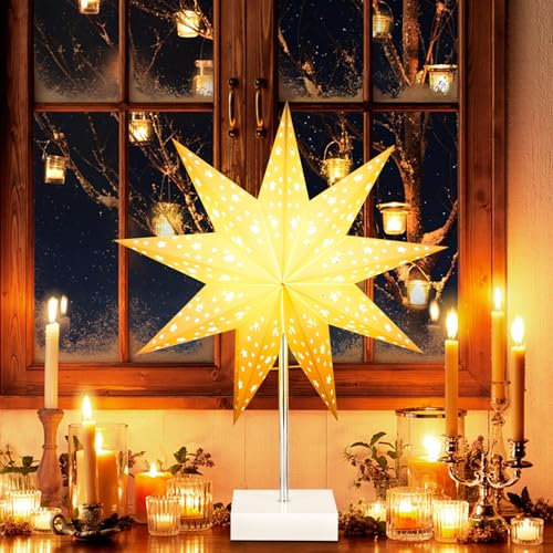 Nexoria Weihnachtsstern Beleuchtet Stehend, 67CM LED Weihnachtsstern mit Ständer Papierstern Weihnachten Beleuchtet Tischlampe Led Stern Stehend Weihnachtsbeleuchtung Stern Lampe für Tischdeko (A)