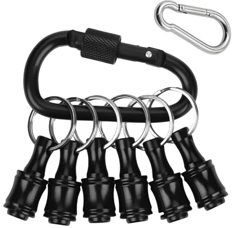 6pcs Bit Holder Keychain, Hex Bit Holder Drill Bit Holder Keychain Extension Bar Quick Change Bit Holders, Screwdriver Bit Holder, with Black Carabiner for Diy Electrical Woodworking Maintenance
