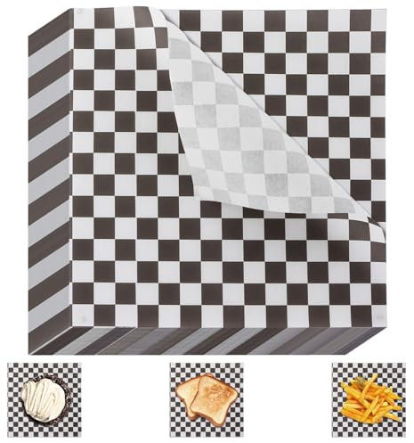 ZOFUN 500 hojas de papel para hornear, 18 x 18 cm, cuadrados a prueba de grasa, cuadros en blanco y negro, papeles de envoltura de alimentos para hornear, sándwich, barbacoa, picnic