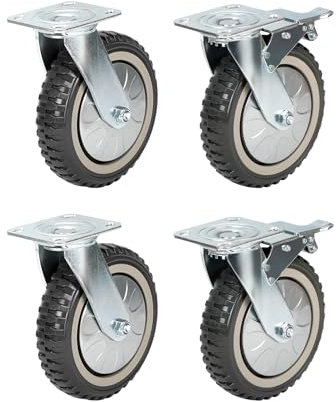 Turosur 4pcs (8 inch) Heavy Duty Castor Wheels, 200mm Industrial Castors, Trolley Wheels 360° Swivel Casters With Load Capacity 1320lbs 2 swivel with Brakes