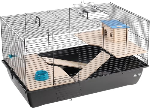 Flamingo hamsterbur chipper – svart – 77,5 x 47 x 42 cm | rymlig, funktionell och bekväm!