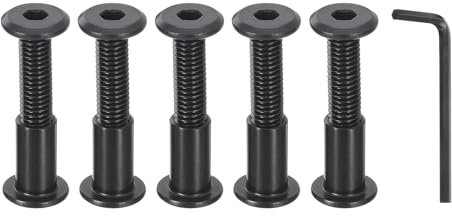 QUARKZMAN 5 Stück M8x55mm Schrauben Set und M8x18mm Innensechskant Muttern mit Sechskantschlüssel, Maschinenschrauben Gewindemaschinen Sortiment Möbel Senkkopf Möbelverbinder, Schwarz