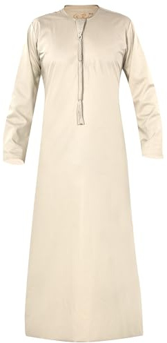 Raheb Långärmad Omani-söm för män med fickor – traditionell islamisk klänning, elegant design och bekväm för daglig användning, bröllop, förlovningar och bön., Khaki, 56 Medium
