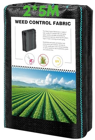 Vegamall 2x5m Heavy Duty Weed Membrane Weed Control Fabric Weed Control Membrane,100gsm Weed Barrier Fabric Weed Suppressant Membrane for Garden Flower Beds Landscaping