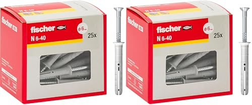 Fischer 508273 Tasselli Prolungati a Battere, Fissaggio a Percussione con Chiodo Premontato per Pieno, Semipieno e Calcestruzzo, Grigio, 6 x 40 mm (Confezione da 2)