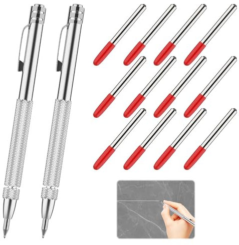 Scribe Tool, 2pcs Scribing Tool, Engraving Pen, Etching Tools, Metal Scribe, Aluminium Magnet Carbide Scribe Tools with 12 Replacement Marking Tip for Glass, Ceramics, Metal Sheet